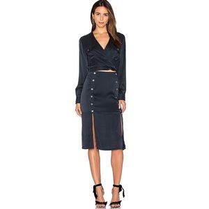 DREAM navy silk blend skirt set XS